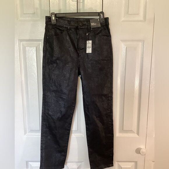 Express - Women’s Black Snakeskin Super High Rise Mom Jeans - Sz 4 - Picture 1 of 5